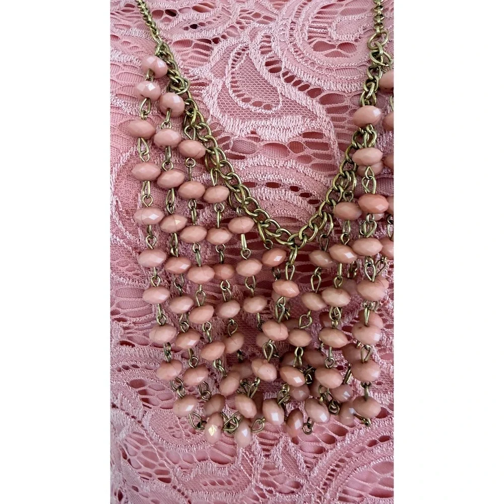 Vtg Dusty Rose Floral Lace Peplum Necklace Sleeveless Top M Coquette Victorian - Picture 15 of 16